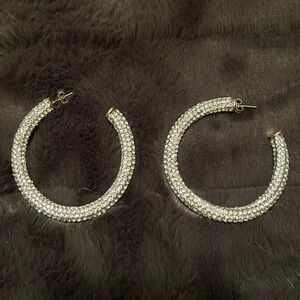 Elegant Silver Hoop Earrings With Rhinestones